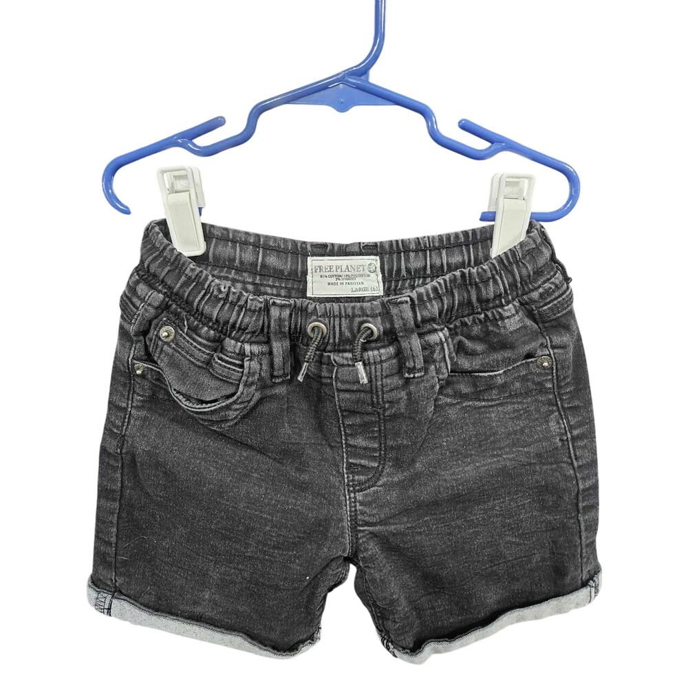 Black Cuffed Denim Shorts w/ Stretch Waistband - Free Planet - 6